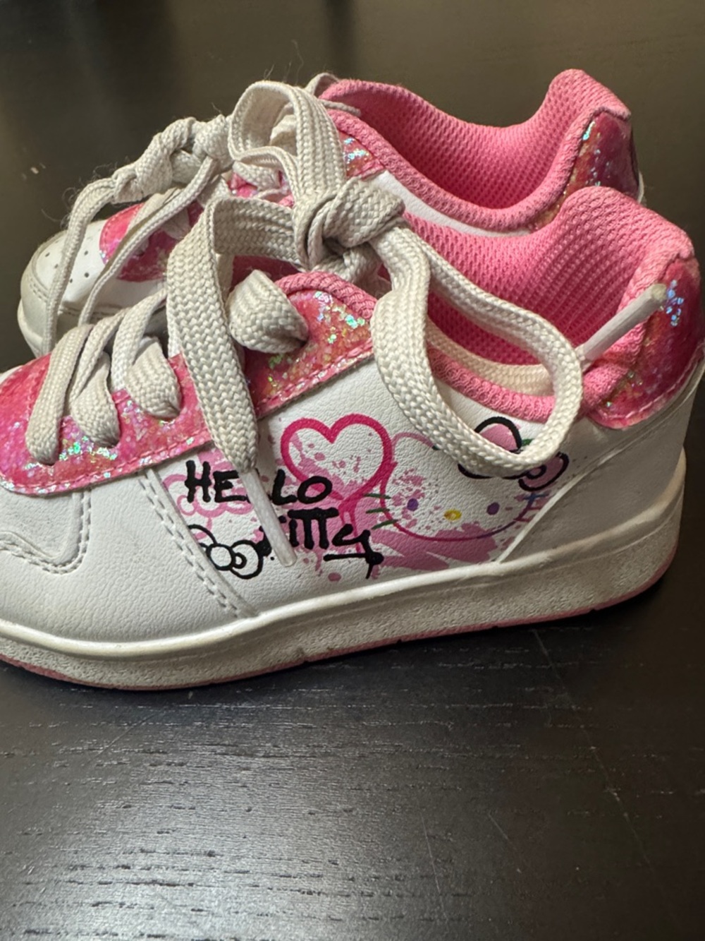 Hello Kitty White and Pink Glitter Girls' Sneakers
